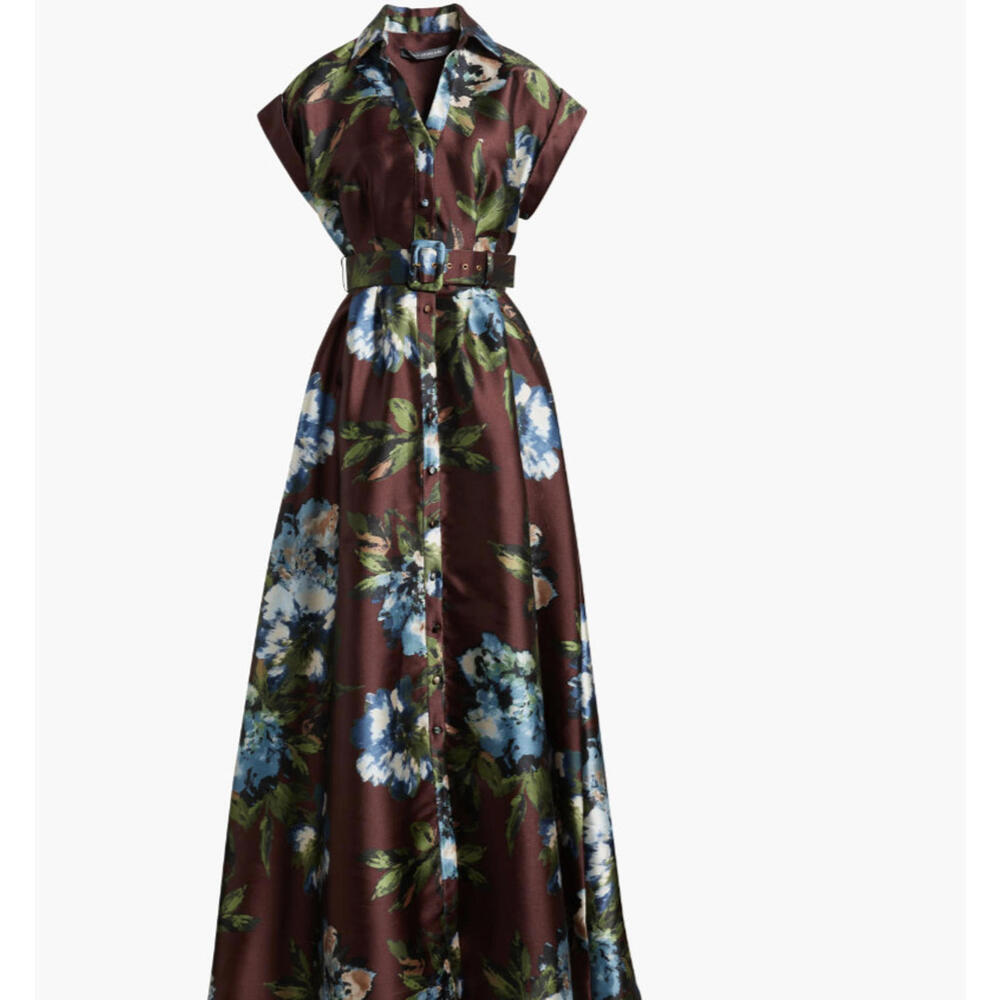 NEW Julia Jordan Women's Floral Print Belted Satin Gown Multi Sz 12 #LD311